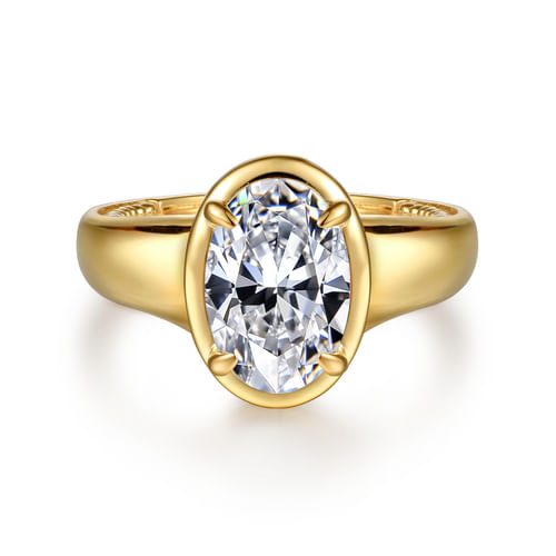 14K Yellow Gold Bezel Prong Oval Diamond Engagement Ring