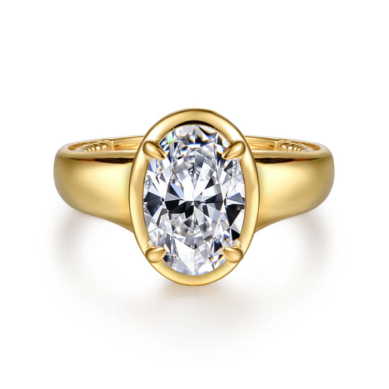 Gabriel - 14K Yellow Gold Bezel Prong Oval Diamond Engagement Ring