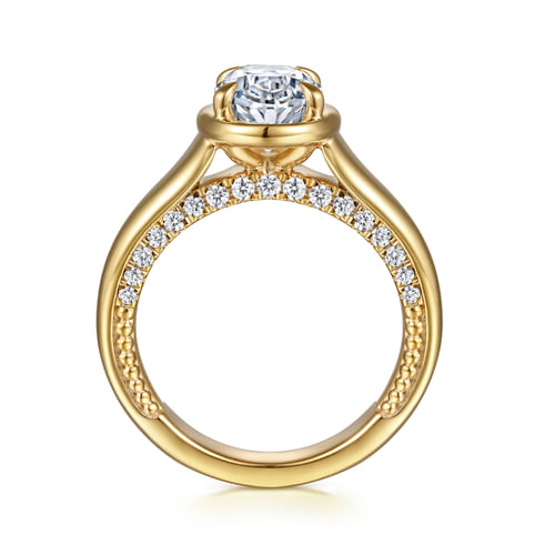 14K Yellow Gold Bezel Prong Oval Diamond Engagement Ring