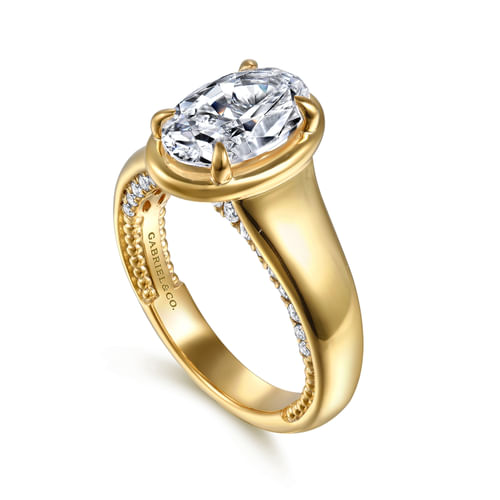 14K Yellow Gold Bezel Prong Oval Diamond Engagement Ring