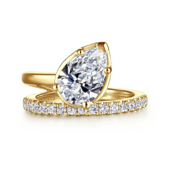 Gabriel - 14K Yellow Gold Bezel Prong Pear Shape Wrap Engagement Ring