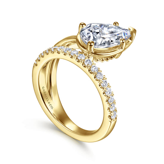 14K Yellow Gold Bezel Prong Pear Shape Wrap Engagement Ring angle 3