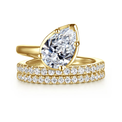 14K Yellow Gold Bezel Prong Pear Shape Wrap Engagement Ring