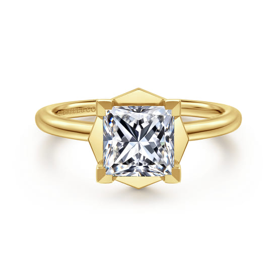Gabriel - 14K Yellow Gold Bezel Prong Princess Cut Diamond Engagement Ring