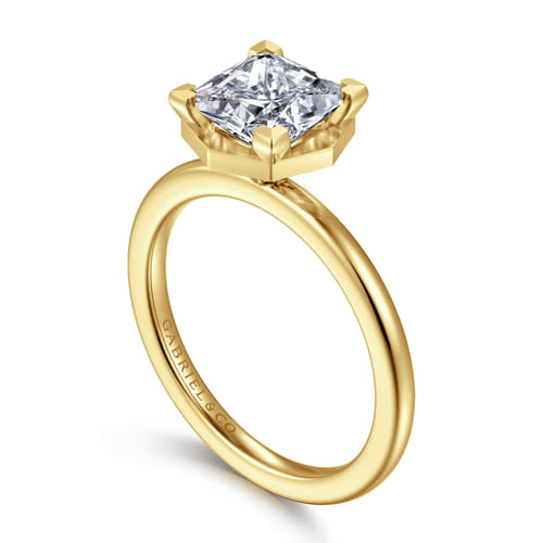 14K Yellow Gold Bezel Prong Princess Cut Diamond Engagement Ring