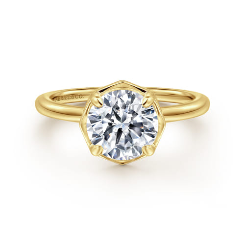 14K Yellow Gold Bezel Prong Round Diamond Engagement Ring