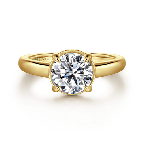 14K Yellow Gold Bezel Prong Round Diamond Engagement Ring
