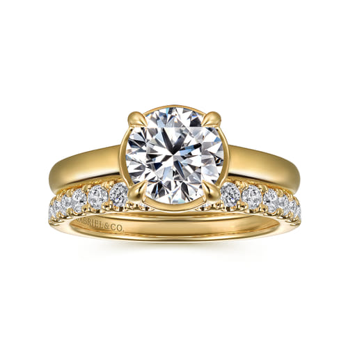14K Yellow Gold Bezel Prong Round Diamond Engagement Ring
