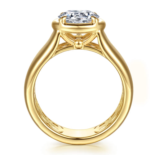 14K Yellow Gold Bezel Prong Round Wide Band Diamond Engagement Ring