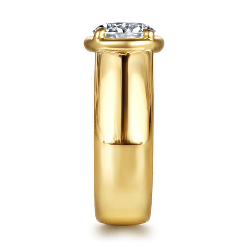 14K Yellow Gold Bezel Prong Round Wide Band Diamond Engagement Ring