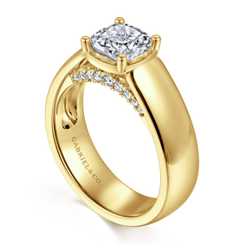 14K Yellow Gold Bezel Prong Wide Band Cushion Diamond Engagement Ring 14K Yellow Gold Bezel Prong Wide Band Cushion Diamond Engagement Ring