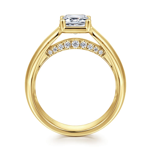 14K Yellow Gold Bezel Prong Wide Band Emerald Diamond Engagement Ring 14K Yellow Gold Bezel Prong Wide Band Emerald Diamond Engagement Ring