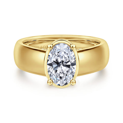 14K Yellow Gold Bezel Prong Wide Band Oval Diamond Engagement Ring 14K Yellow Gold Bezel Prong Wide Band Oval Diamond Engagement Ring