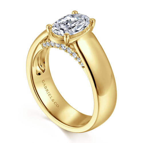 14K Yellow Gold Bezel Prong Wide Band Oval Diamond Engagement Ring 14K Yellow Gold Bezel Prong Wide Band Oval Diamond Engagement Ring