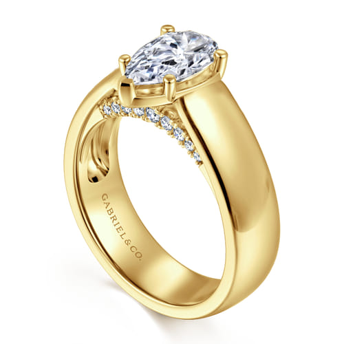 14K Yellow Gold Bezel Prong Wide Band Pear Diamond Engagement Ring 14K Yellow Gold Bezel Prong Wide Band Pear Diamond Engagement Ring