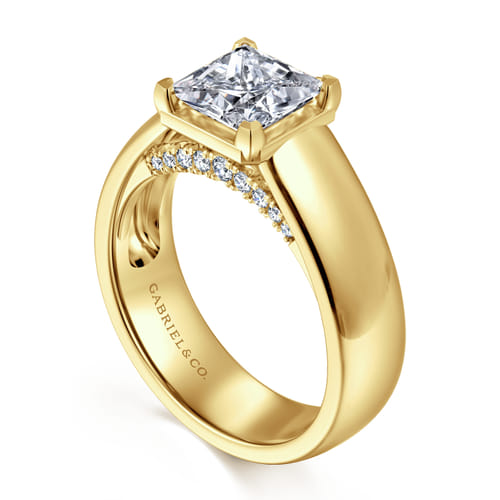 14K Yellow Gold Bezel Prong Wide Band Princess Cut Diamond Engagement Ring 14K Yellow Gold Bezel Prong Wide Band Princess Cut Diamond Engagement Ring