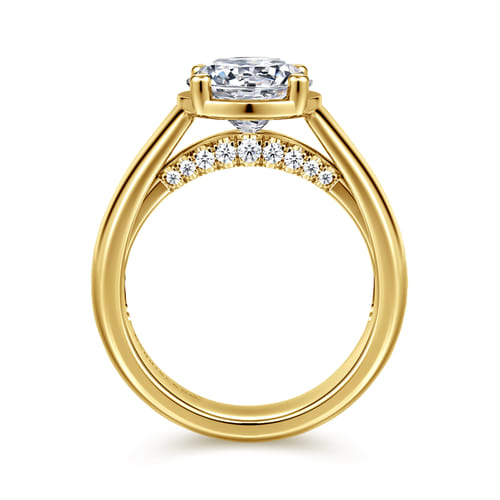 14K Yellow Gold Bezel Prong Wide Band Round Diamond Engagement Ring