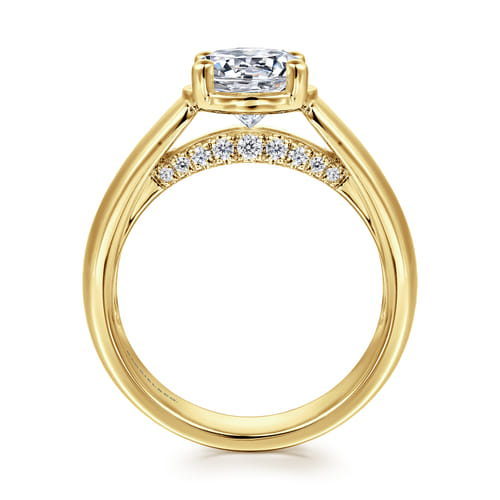 14K Yellow Gold Bezel Prong Wide Band Round Diamond Engagement Ring