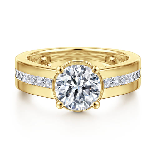 14K Yellow Gold Bezel Prong Wide Band Round Diamond Engagement Ring 14K Yellow Gold Bezel Prong Wide Band Round Diamond Engagement Ring