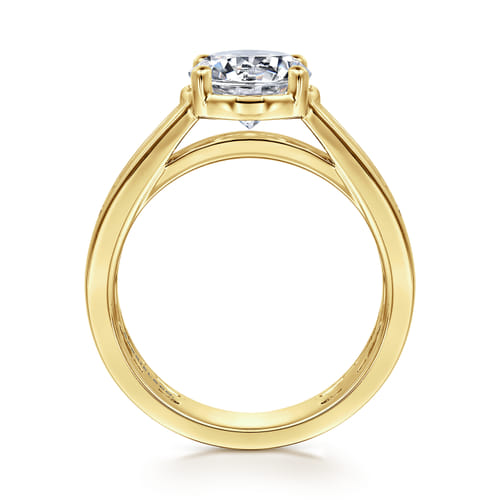 14K Yellow Gold Bezel Prong Wide Band Round Diamond Engagement Ring 14K Yellow Gold Bezel Prong Wide Band Round Diamond Engagement Ring