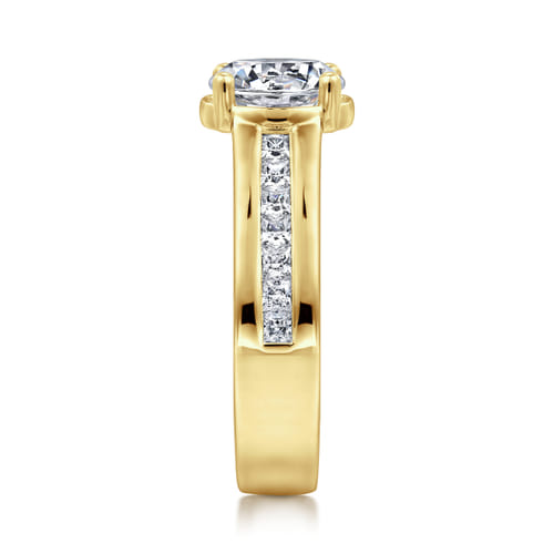 14K Yellow Gold Bezel Prong Wide Band Round Diamond Engagement Ring 14K Yellow Gold Bezel Prong Wide Band Round Diamond Engagement Ring