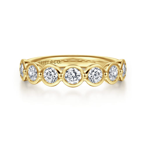 14K Yellow Gold Bezel Round 7 Stone Diamond Anniversary Band