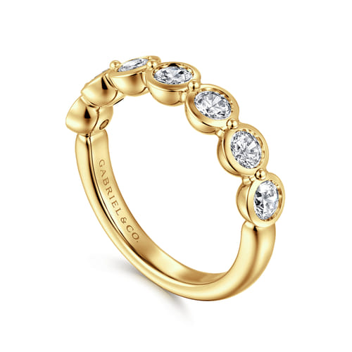 14K Yellow Gold Bezel Round 7 Stone Diamond Anniversary Band