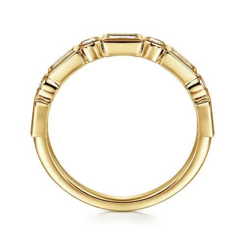 14K Yellow Gold Bezel Set Baguette and Round Diamond Anniversary Band
