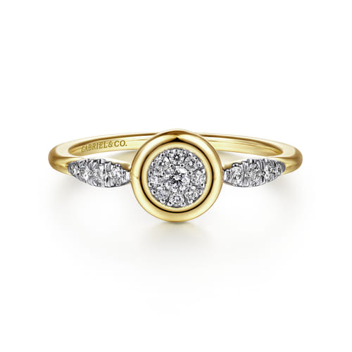 14K Yellow Gold Bezel Set Cluster Diamond Center and Diamond Accent Promise Ring