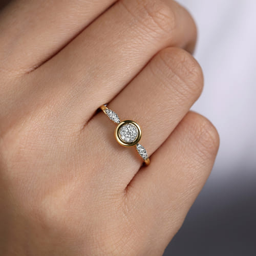 14K Yellow Gold Bezel Set Cluster Diamond Center and Diamond Accent Promise Ring