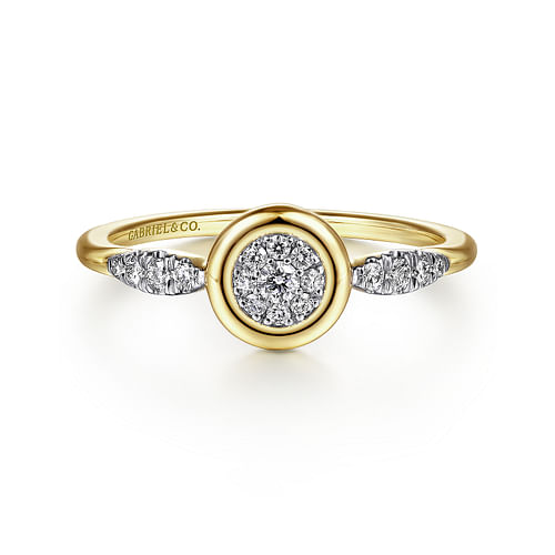 14K Yellow Gold Bezel Set Cluster Diamond Center and Diamond Accent Ring