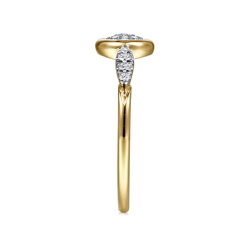 14K Yellow Gold Bezel Set Cluster Diamond Center and Diamond Accent Ring