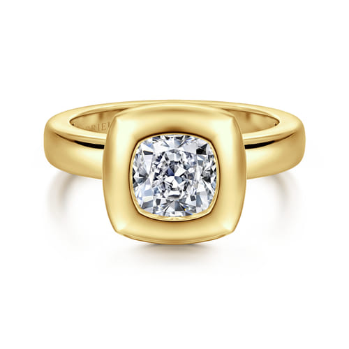 14K Yellow Gold Bezel Set Cushion Cut Diamond Engagement Ring