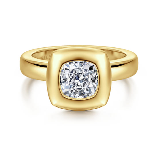 Gabriel - 14K Yellow Gold Bezel Set Cushion Cut Diamond Engagement Ring