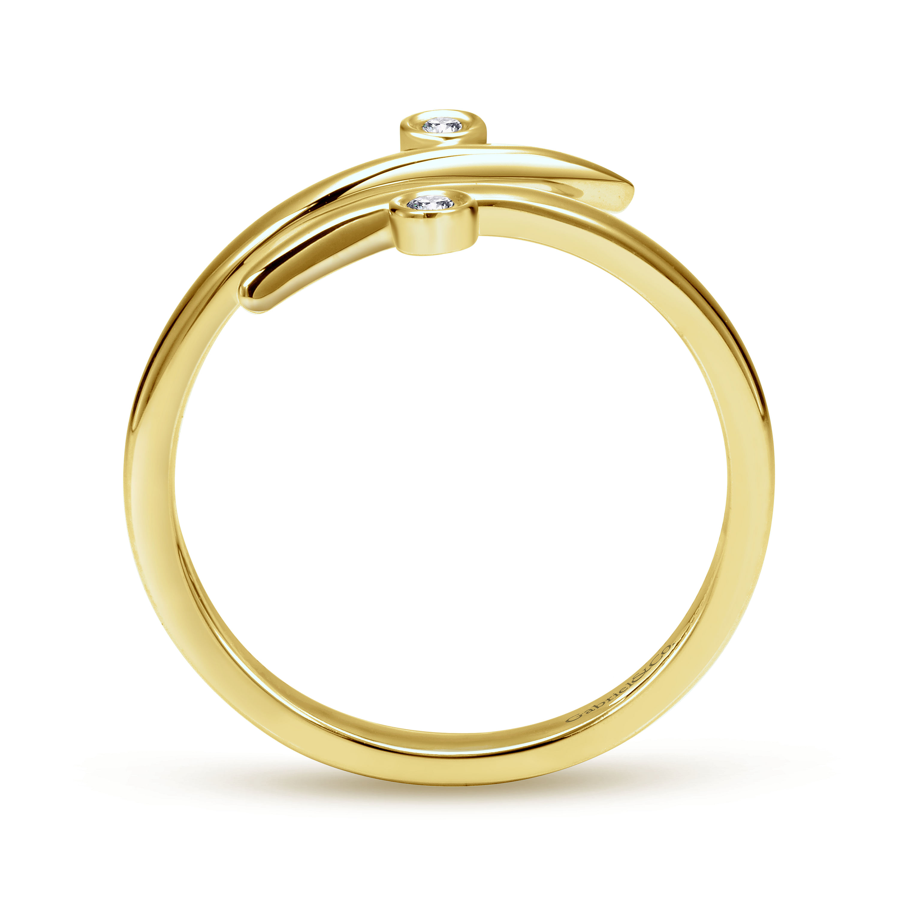 14K Yellow Gold Bezel Set Diamond Midi Open Wrap Ring