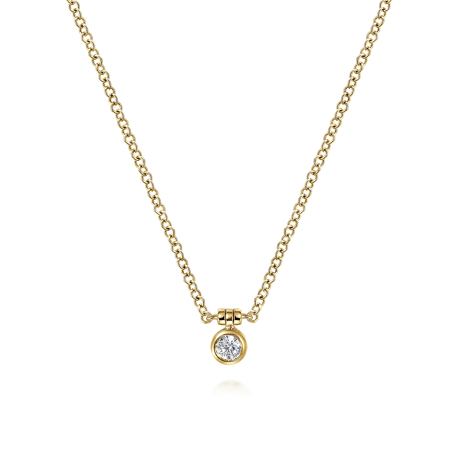 14K Yellow Gold Bezel Set Diamond Pendant Necklace
