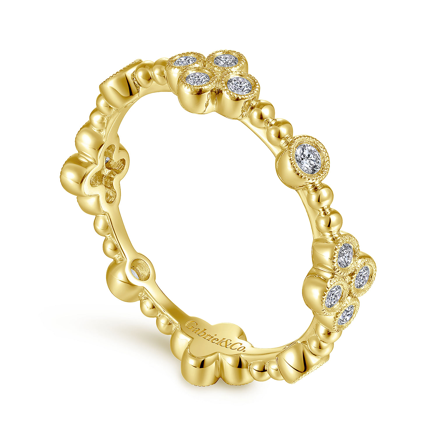 14K Yellow Gold Bezel Set Diamond Quatrefoil Eternity Ring