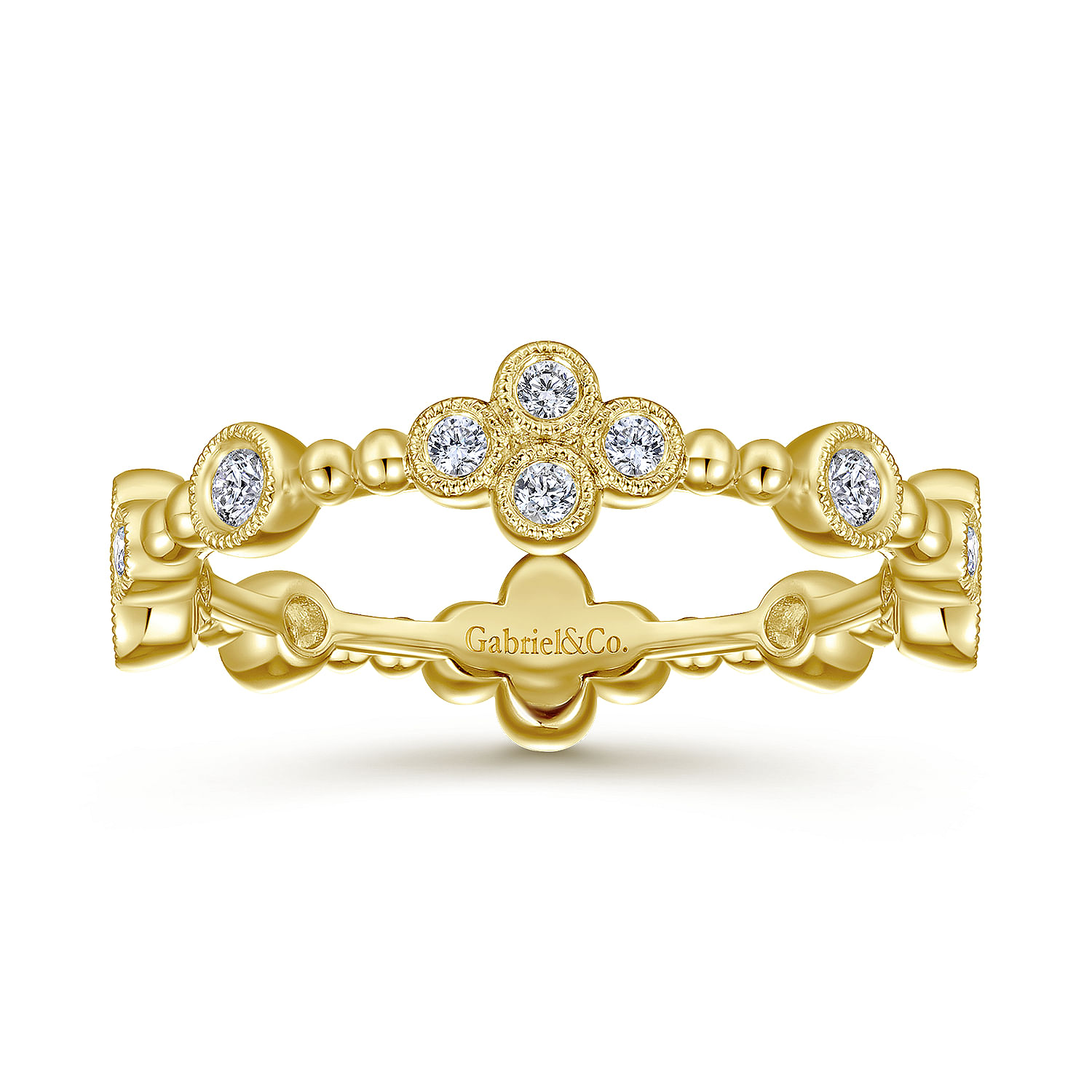 14K Yellow Gold Bezel Set Diamond Quatrefoil Eternity Ring