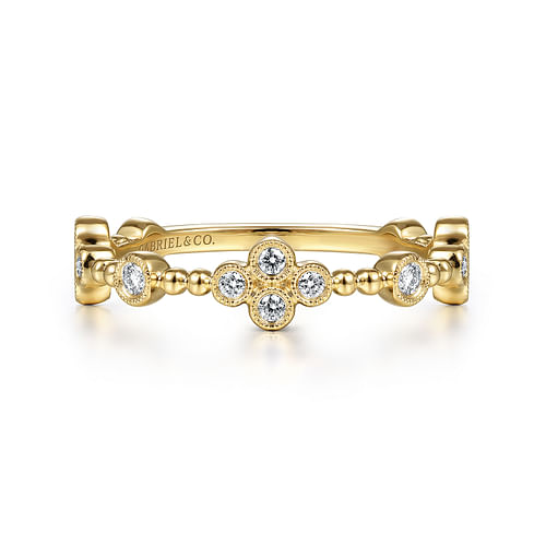 14K Yellow Gold Bezel Set Diamond Quatrefoil Station Ring