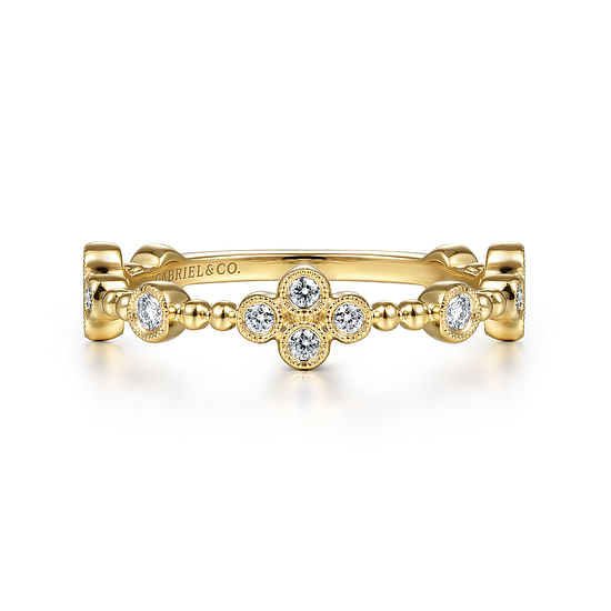 Gabriel - 14K Yellow Gold Bezel Set Diamond Quatrefoil Station Ring