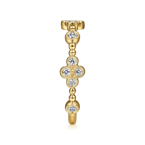 14K Yellow Gold Bezel Set Diamond Quatrefoil Station Ring