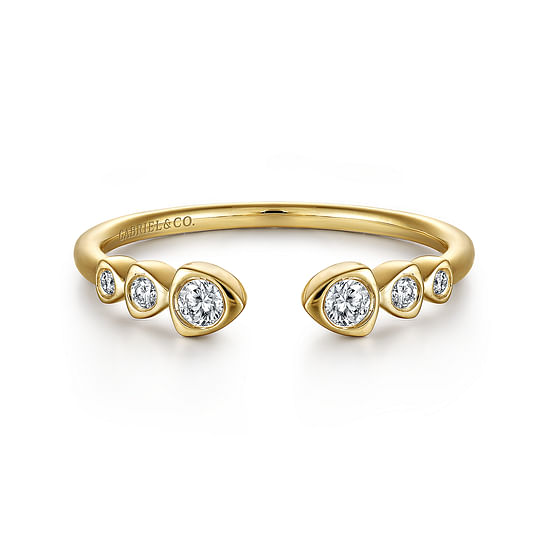 Gabriel - 14K Yellow Gold Bezel Set Diamond Split Stackable Ring