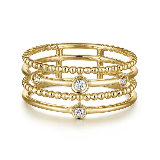 Gabriel - 14K Yellow Gold Bezel Set Diamond Station Layered Ring