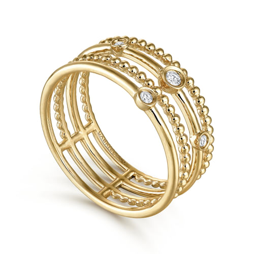 14K Yellow Gold Bezel Set Diamond Station Layered Ring
