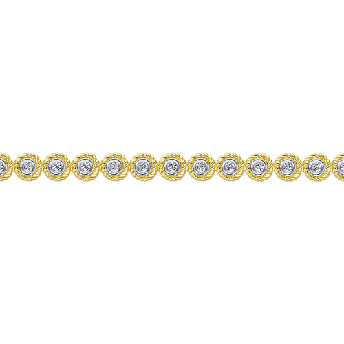 14K Yellow Gold Bezel Set Diamond Tennis Bracelet with Twisted Rope Frame