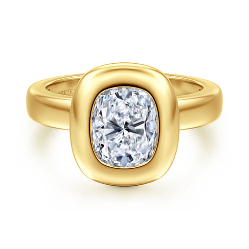 14K Yellow Gold Bezel Set Elongated Cushion Diamond Engagement Ring