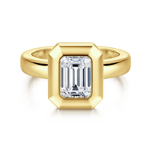 14K Yellow Gold Bezel Set Emerald Cut Diamond Engagement Ring