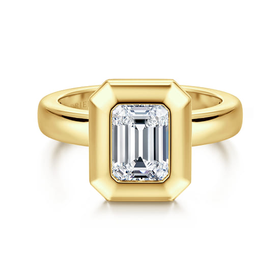 Gabriel - 14K Yellow Gold Bezel Set Emerald Cut Diamond Engagement Ring