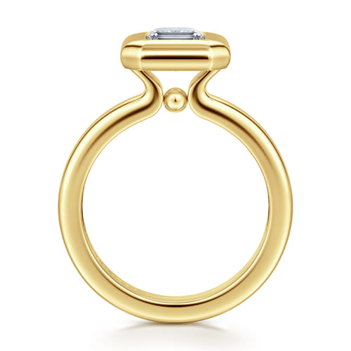 14K Yellow Gold Bezel Set Emerald Cut Diamond Engagement Ring