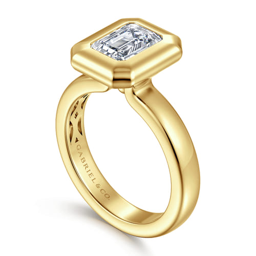 14K Yellow Gold Bezel Set Emerald Cut Diamond Engagement Ring